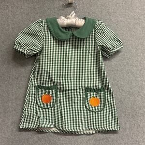 Abby & Evie Green Gingham Pumpkin Embroidered Fall Dress Toddler Girl's 2T NWT